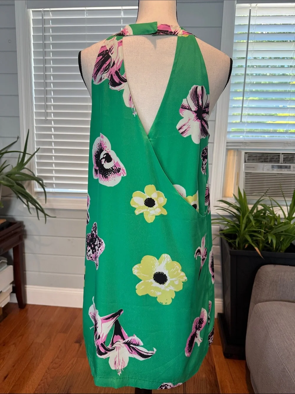 Green Floral Halter Shift Dress
